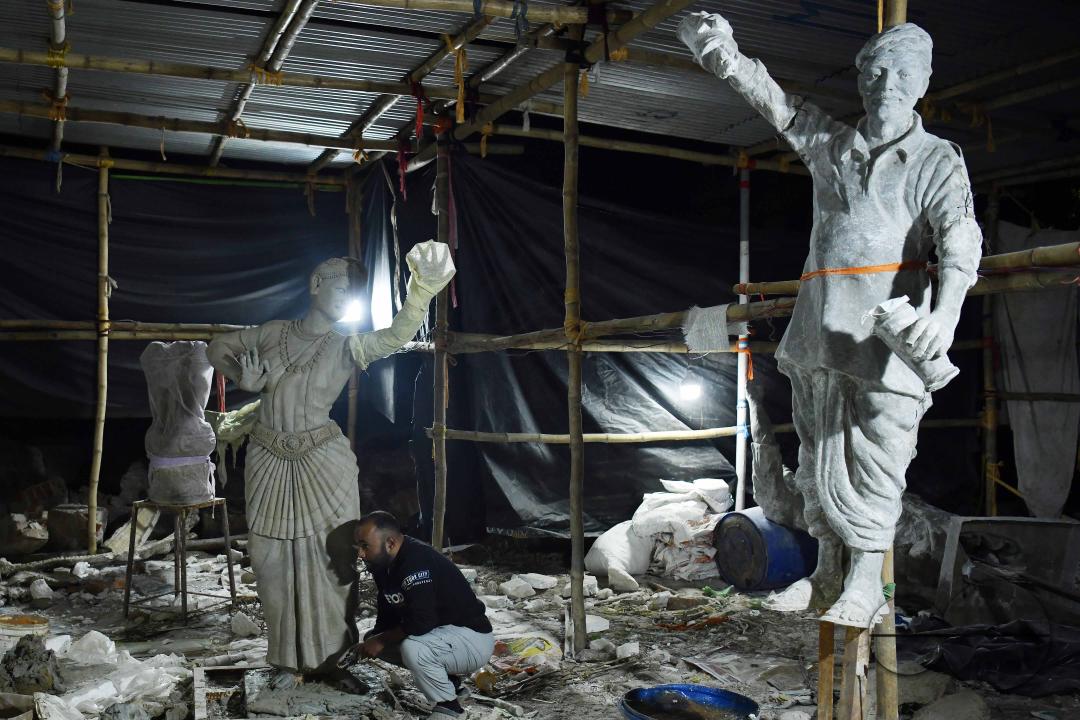 Sculptures at a Sculpture Workshop (for Varanasi) organised by Ministry of Railway (Govt of India) and the Ministry of Culture (Govt of India) in Nazrul Kala Kshetra at Agartala