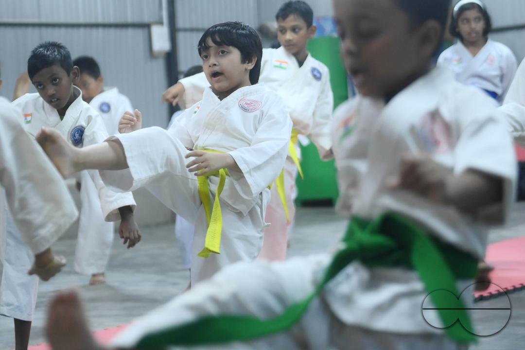 Children, who are students of the "Shotokan Karate-Do Association of Tripura", are seen performing karate during a special class on Children's day in Barjala, at Agartala