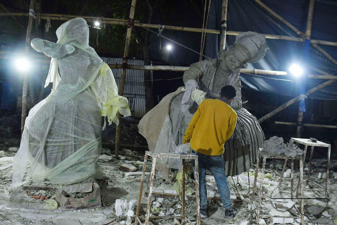 Sculptures at a Sculpture Workshop (for Varanasi) organised by Ministry of Railway (Govt of India) and the Ministry of Culture (Govt of India) in Nazrul Kala Kshetra at Agartala