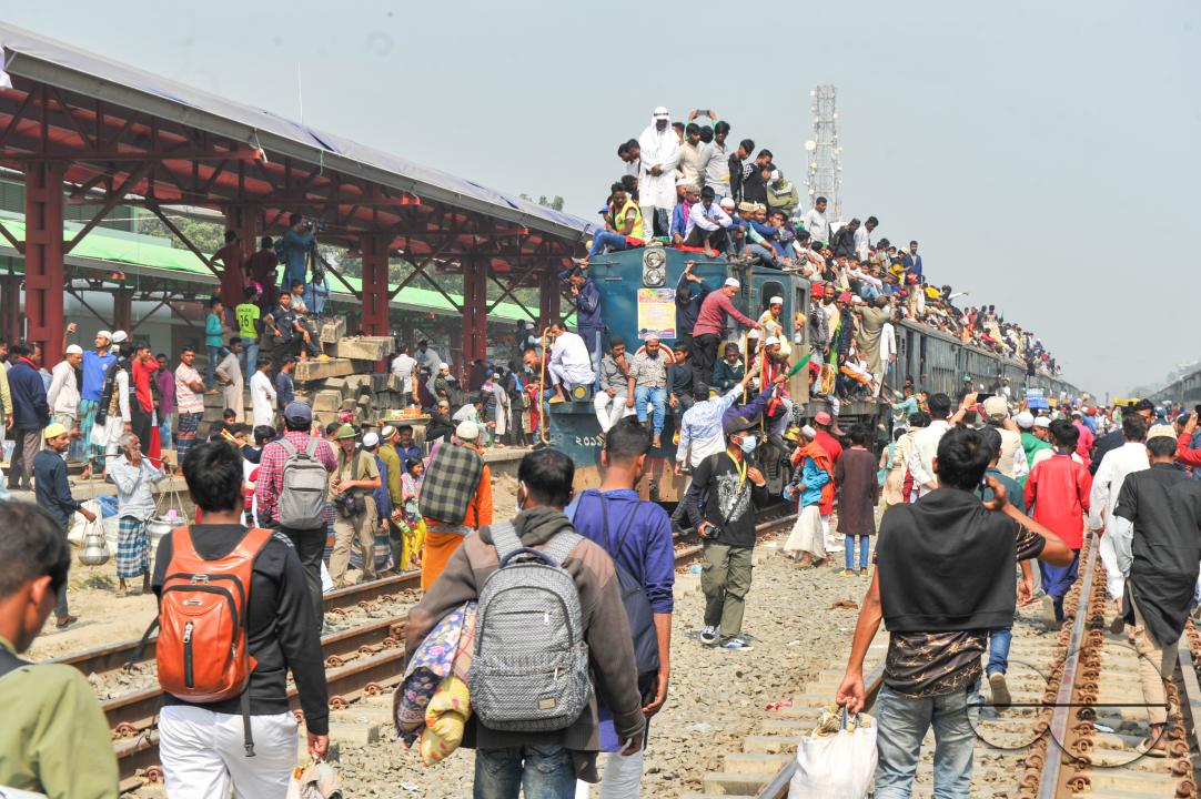 Thousands of Muslim devotees are returning home on an overcrowded train after attending the final prayer of Bishwa Ijtema 2nd phase, which is considered the world's second-largest Muslim gathering after Hajj in Mecca