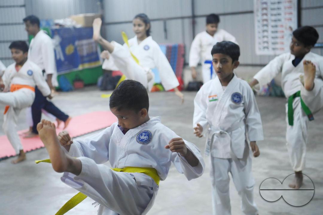 Children, who are students of the "Shotokan Karate-Do Association of Tripura", are seen performing karate during a special class on Children's day in Barjala, at Agartala