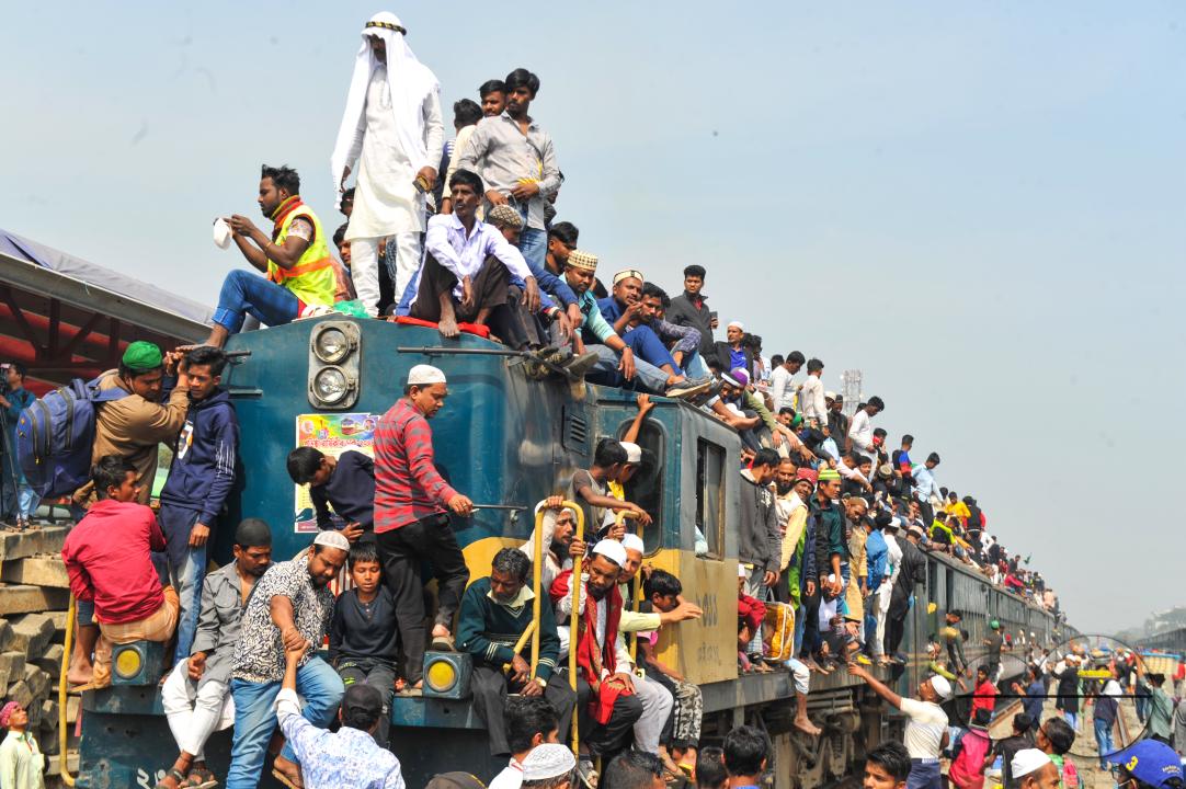 Thousands of Muslim devotees are returning home on an overcrowded train after attending the final prayer of Bishwa Ijtema 2nd phase, which is considered the world's second-largest Muslim gathering after Hajj in Mecca