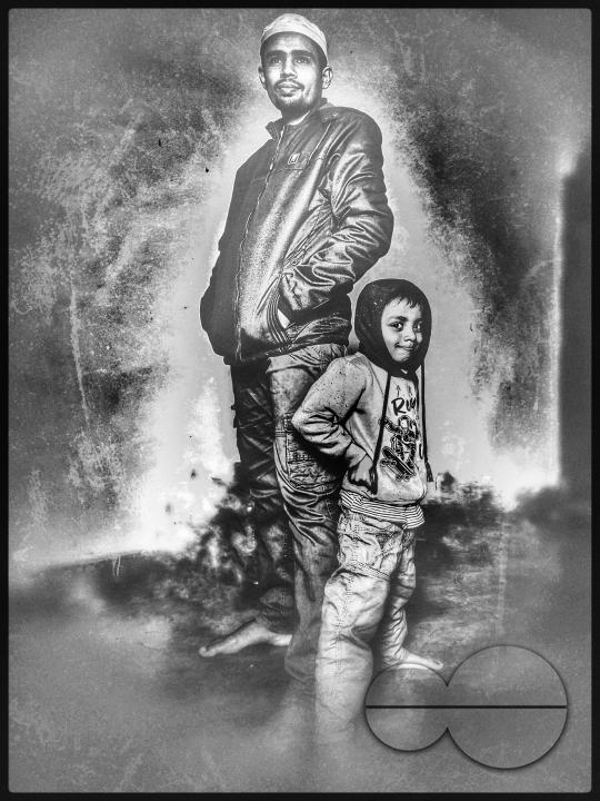 A beautiful painting of a Muslim father and child