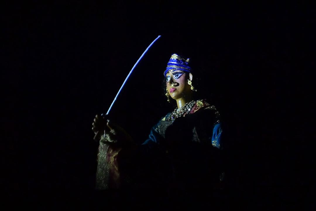 Puppeteers perform with puppets during the Tripura International Puppet Utsav 2024 organized by Tripura Puppet Theatre to celebrate 50 years of puppetry excellence