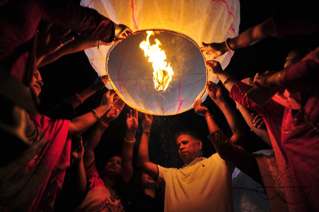 Buddhists religious followers are lighting fire sparks to celebrate Prabarana Purnima 2023 at Buddhist temples in Sylhet