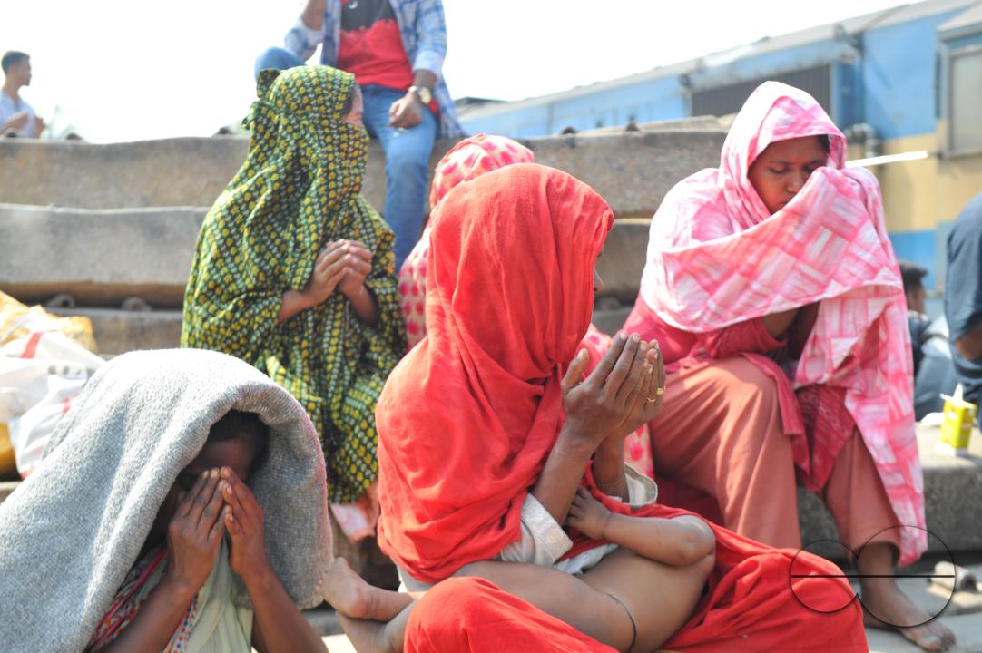 Muslim devotees offer prayers at the Akheri Munajat or final prayers during the Biswa Ijtema 2nd phase, an annual congregation of Muslims in Tongi, the outskirts of Dhaka, Bangladesh.