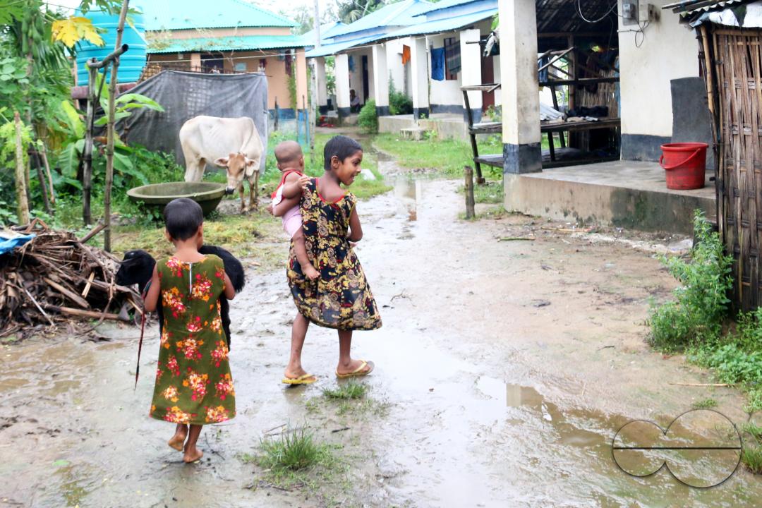 Rural Bangladeshi children happily playing in the neighborhood