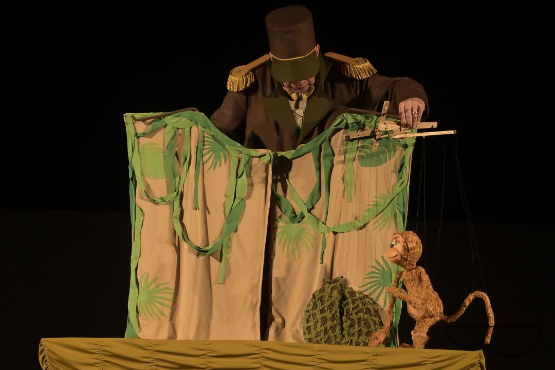 American puppeteer performs with puppets during Tripura International Puppet Utsav 2024 organized by Tripura Puppet Theatre to celebrate 50 years of puppetry excellence