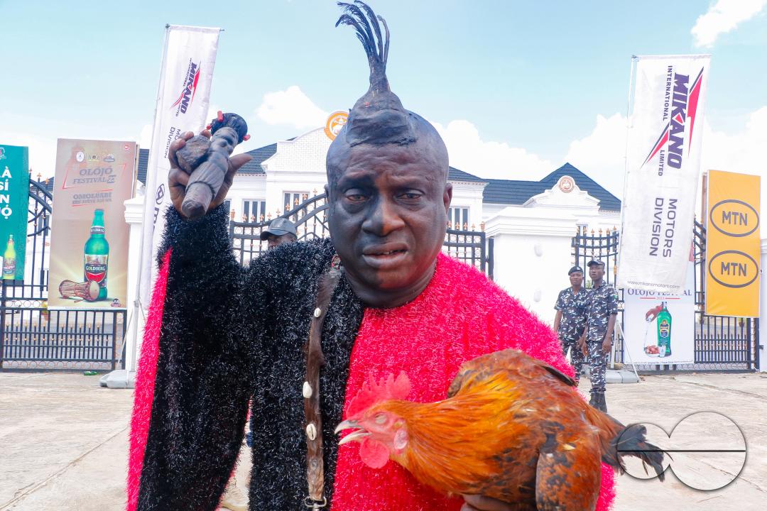 An Esu, (spirit god) displayed in front of the monarch's palace during the Olojo Festival celebration at Ile-Ife, in Osun state