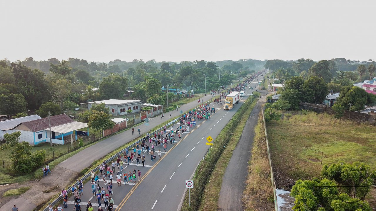 Migrant Caravan from Honduras from Above