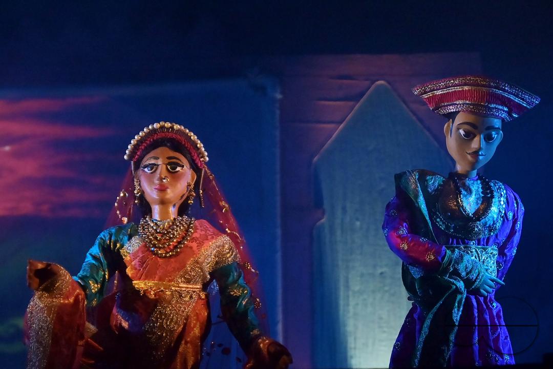 Puppeteers perform with puppets during the Tripura International Puppet Utsav 2024 organized by Tripura Puppet Theatre to celebrate 50 years of puppetry excellence