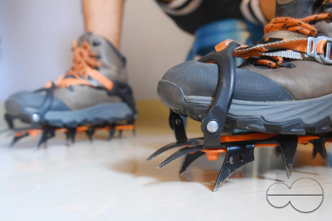Aritra Roy, an IT professional and mountaineer, adjusting the spikes on his shoe after climbing the highest mountain in Europe, Mount Elbrus