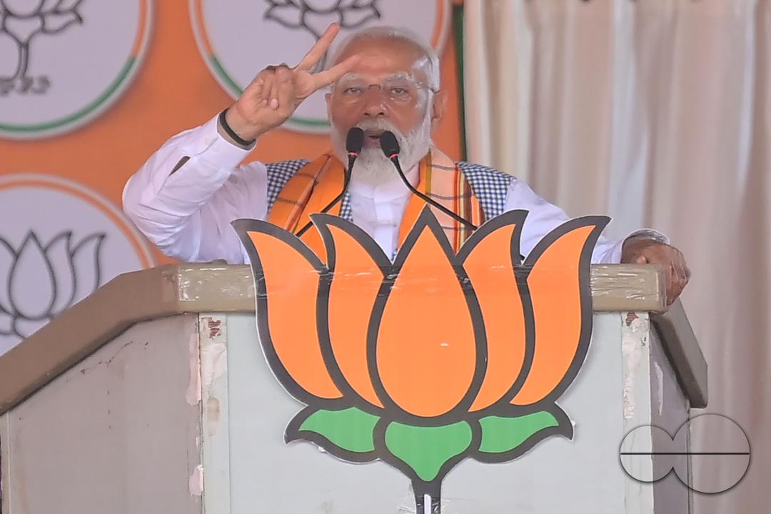 Prime Minister Narendra Modi addresses a public rally ahead of the Lok Sabha Elections in Agartala