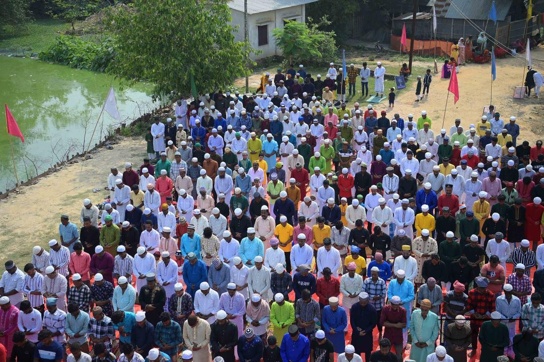 Devotees celebrate Eid-ul-Fitr with prayers ("Namaz") at a mosque in Agartala