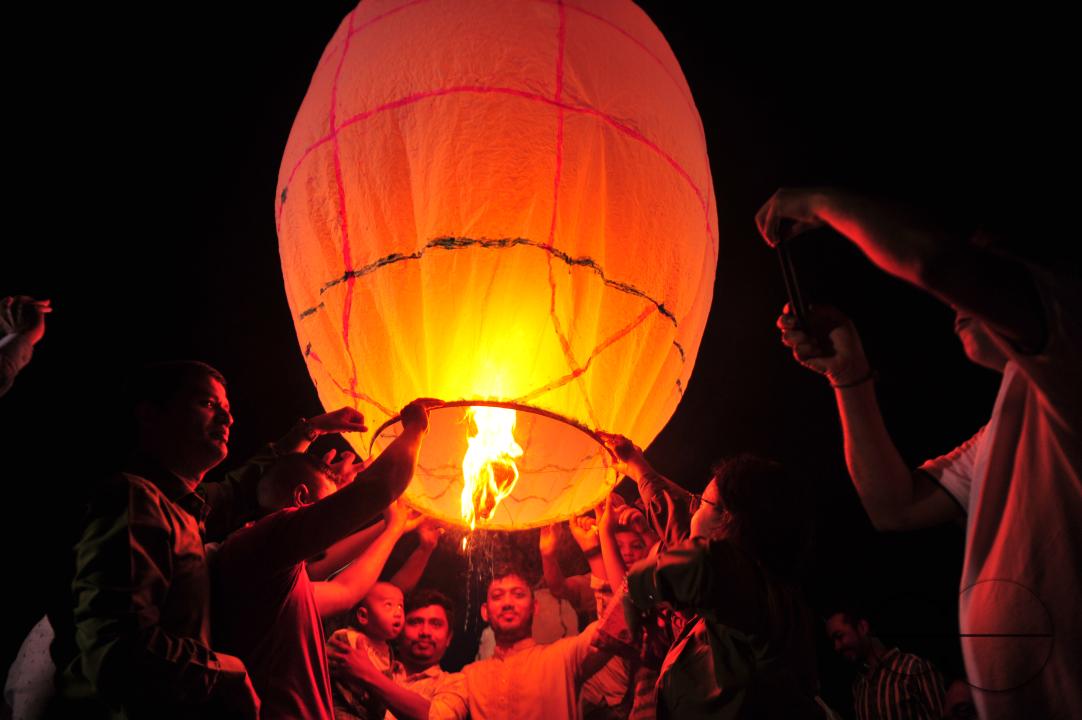Buddhists religious followers are lighting fire sparks to celebrate Prabarana Purnima 2023 at Buddhist temples in Sylhet