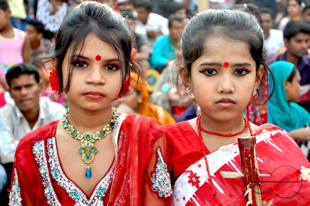 Portrait of two girls during the New year celebrations