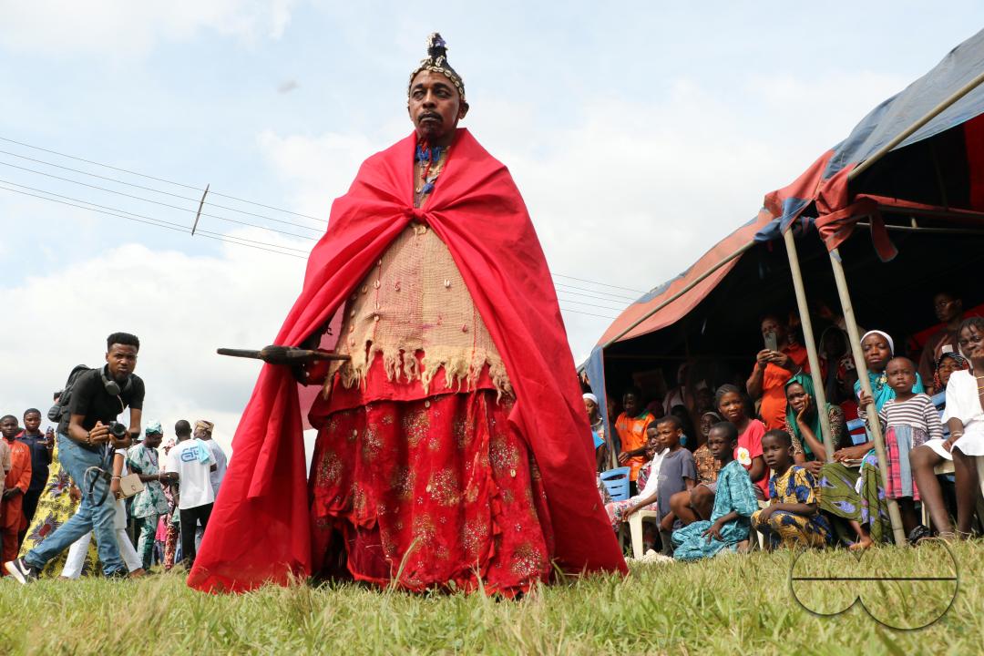 Living incarnation of Sàngó, leads the faithful to perform one of the most sacred rites at the World Sango Festival which is an annual festival held among the Yoruba people in honor of Sango, a thunder and fire deity who was a warrior and the third kin