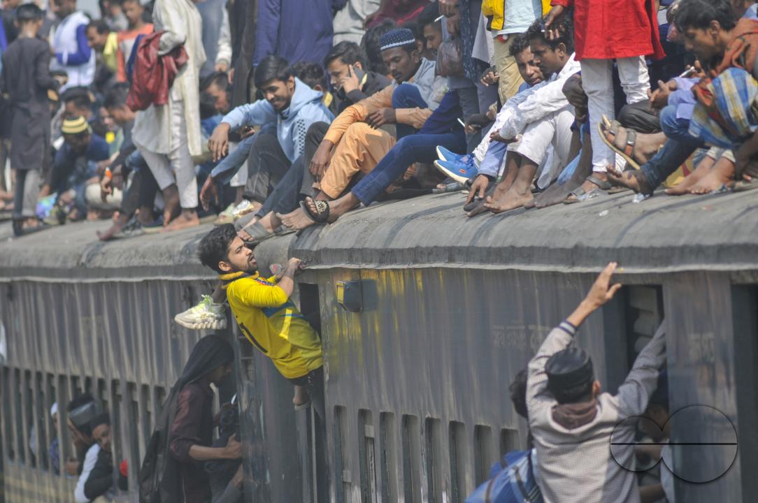 Thousands of Muslim devotees are returning home on an overcrowded train after attending the final prayer of Bishwa Ijtema 2nd phase, which is considered the world's second-largest Muslim gathering after Hajj in Mecca