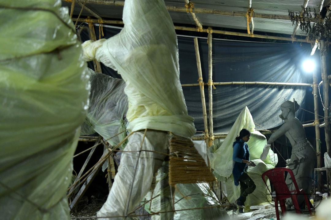 Sculptures at a Sculpture Workshop (for Varanasi) organised by Ministry of Railway (Govt of India) and the Ministry of Culture (Govt of India) in Nazrul Kala Kshetra at Agartala