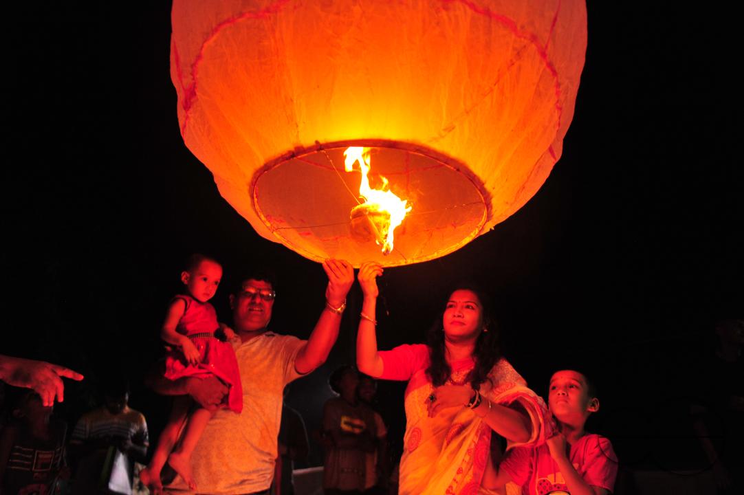 Buddhists religious followers are lighting fire sparks to celebrate Prabarana Purnima 2023 at Buddhist temples in Sylhet