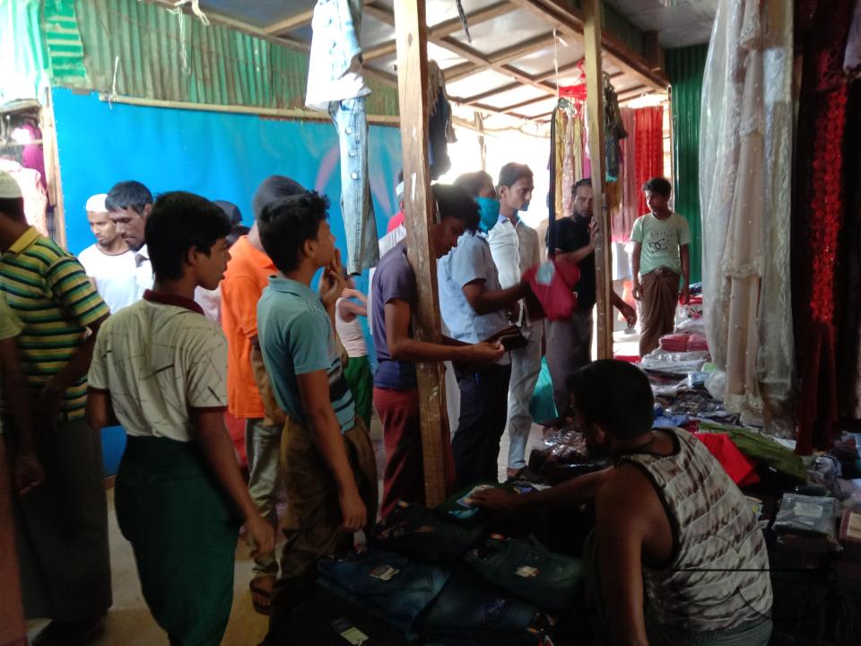Toys and clothes stalls outside the Balukhali refugee camp