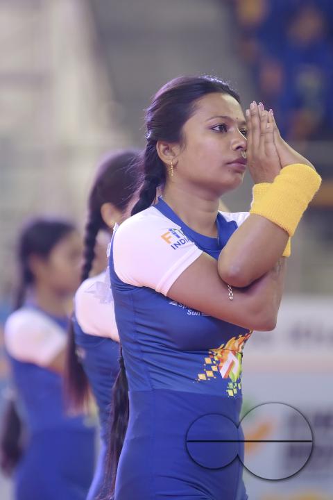 Students of Kalyani University in Orissa perform Yoga at the Khelo India University Games competition