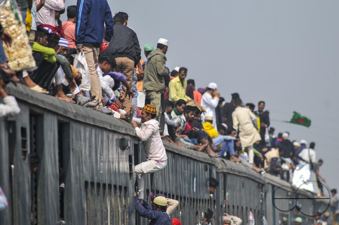 Thousands of Muslim devotees are returning home on an overcrowded train after attending the final prayer of Bishwa Ijtema 2nd phase, which is considered the world's second-largest Muslim gathering after Hajj in Mecca