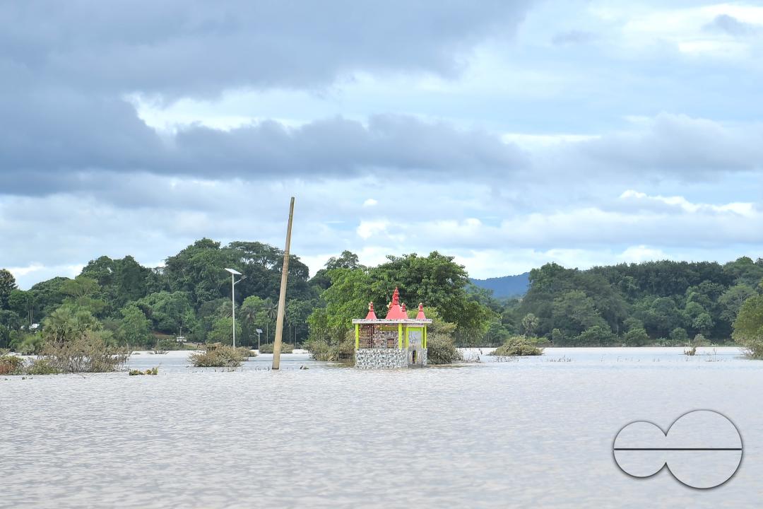 Top of a temple immersed in flooded water, outskirts of Amarpur city, 82km away from Agartala