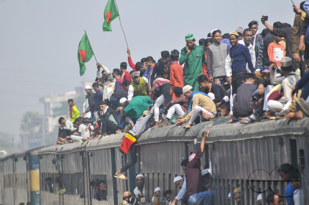 Thousands of Muslim devotees are returning home on an overcrowded train after attending the final prayer of Bishwa Ijtema 2nd phase, which is considered the world's second-largest Muslim gathering after Hajj in Mecca