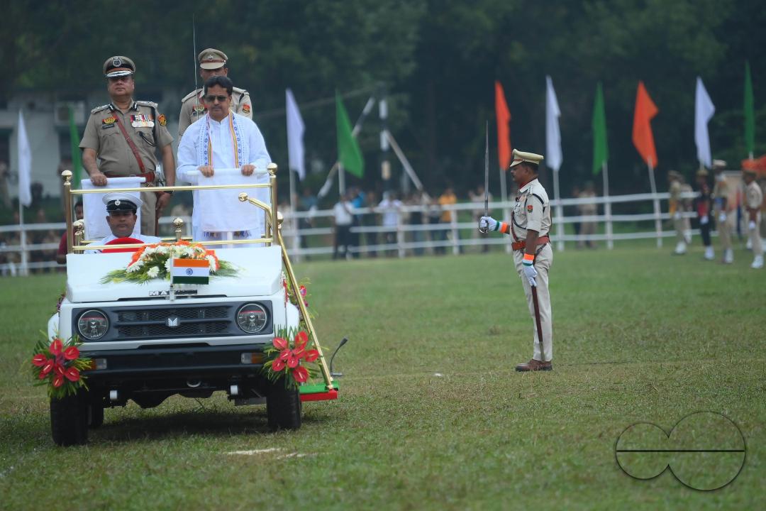 Tripura Chief Minister Manik Saha at the 77th Independence Day function at the Assam Rifles ground in Agartala