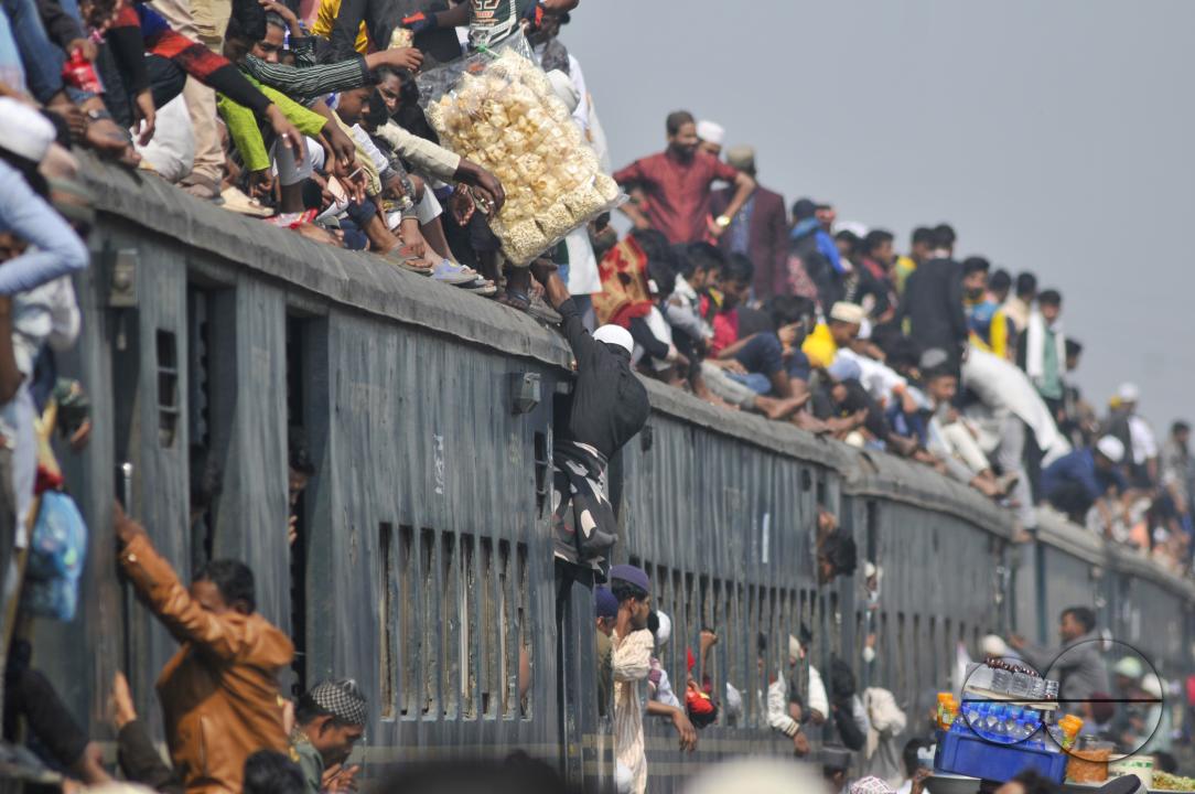 Thousands of Muslim devotees are returning home on an overcrowded train after attending the final prayer of Bishwa Ijtema 2nd phase, which is considered the world's second-largest Muslim gathering after Hajj in Mecca