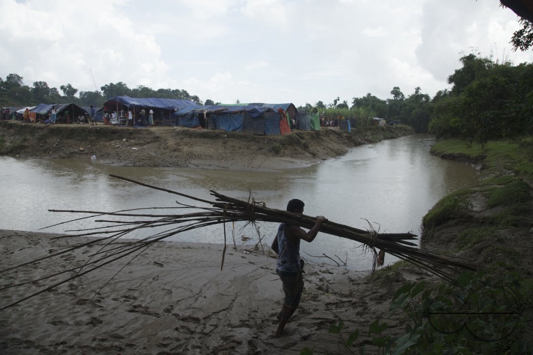 Rohingya Refugee at Tambru No-man's land in Bangladesh-Myanmar border at Tambru, Naikhyangchori, Banderban, Bangladesh