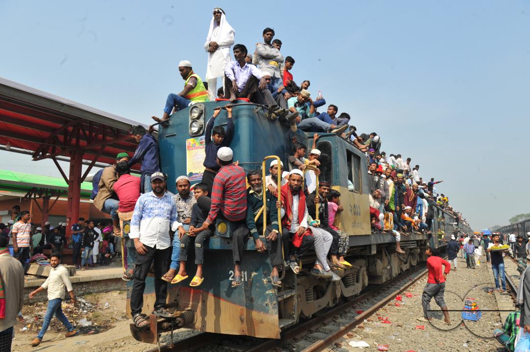 Thousands of Muslim devotees are returning home on an overcrowded train after attending the final prayer of Bishwa Ijtema 2nd phase, which is considered the world's second-largest Muslim gathering after Hajj in Mecca