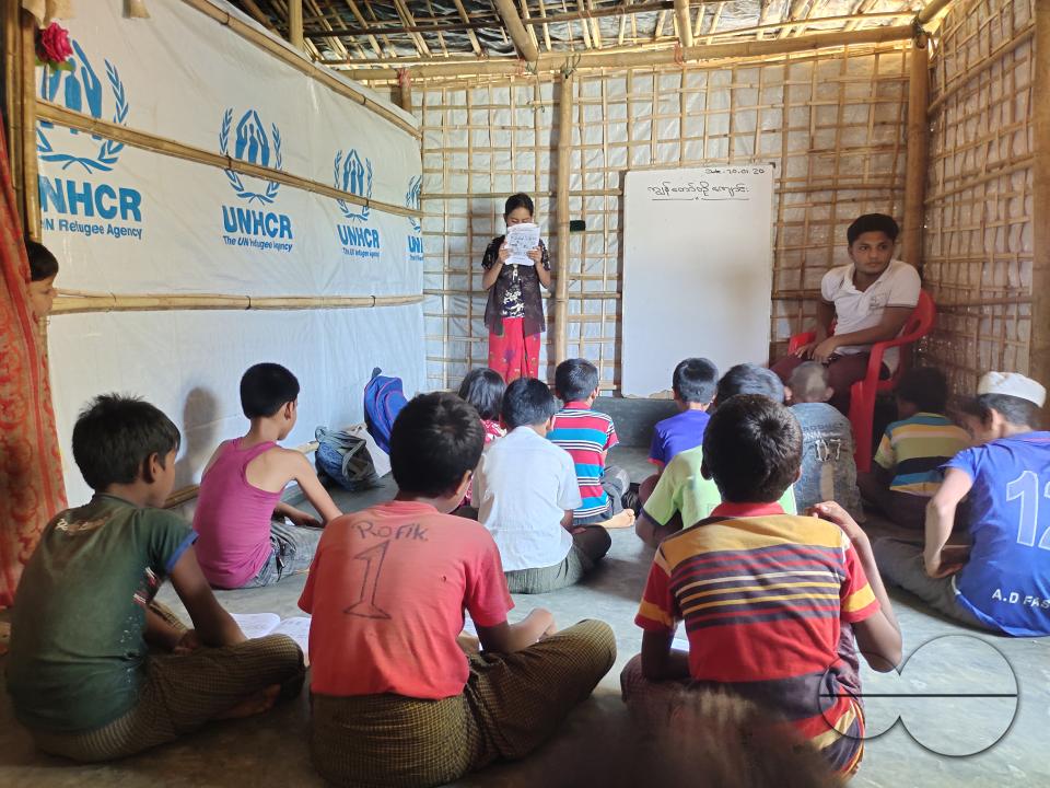 Children been educated at makeshift classroom at the Balukhali refugee camp