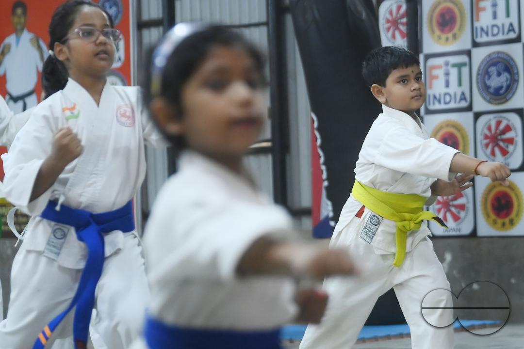 Children, who are students of the "Shotokan Karate-Do Association of Tripura", are seen performing karate during a special class on Children's day in Barjala, at Agartala