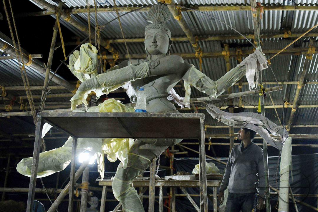 Sculptures at a Sculpture Workshop (for Varanasi) organised by Ministry of Railway (Govt of India) and the Ministry of Culture (Govt of India) in Nazrul Kala Kshetra at Agartala
