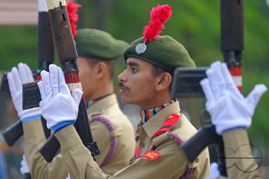 NCC cadets are seen celebrating the 76th NCC Day in the presence of the Governor of Tripura, N