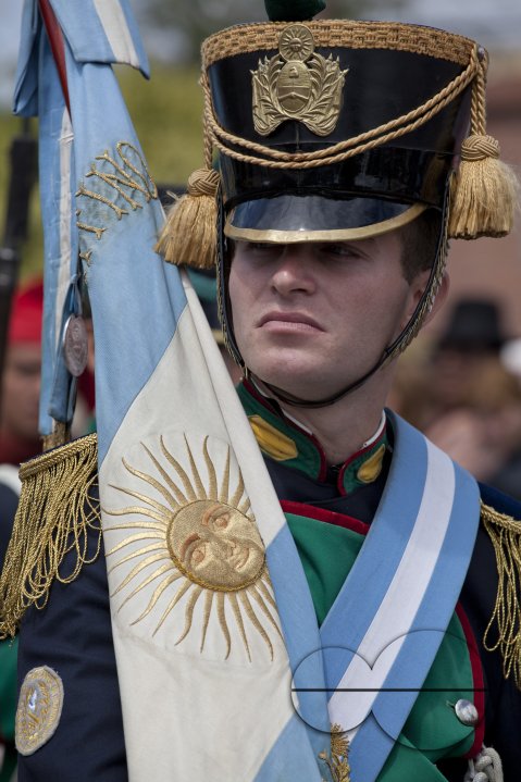 Parade of soldiers in traditional costumes in Salta, Argentina