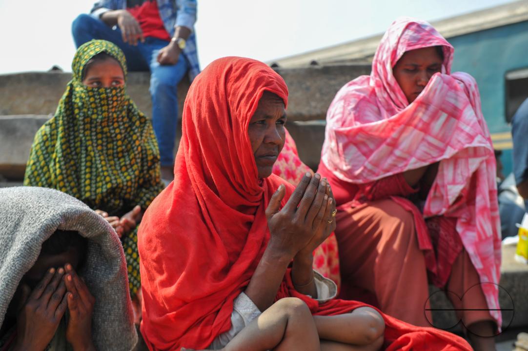 Muslim devotees offer prayers at the Akheri Munajat or final prayers during the Biswa Ijtema 2nd phase, an annual congregation of Muslims in Tongi, the outskirts of Dhaka, Bangladesh.