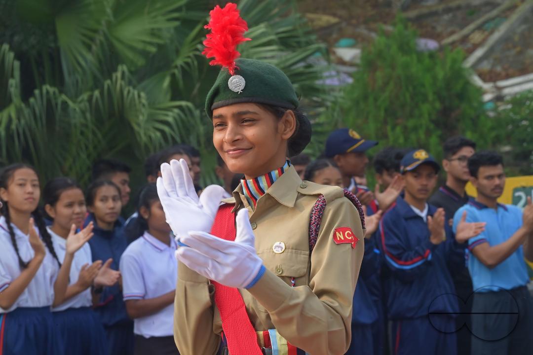 NCC cadets are seen celebrating the 76th NCC Day in the presence of the Governor of Tripura, N