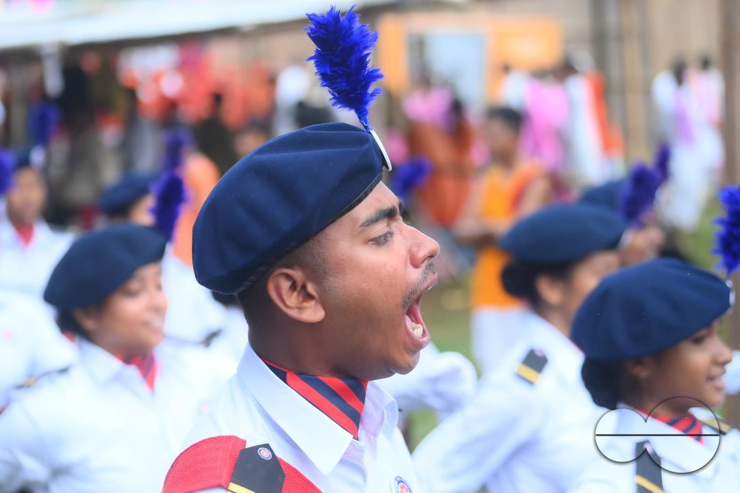 Soldiers of different platoons at the 77th Independence Day parade at the Assam Rifles ground in Agartala