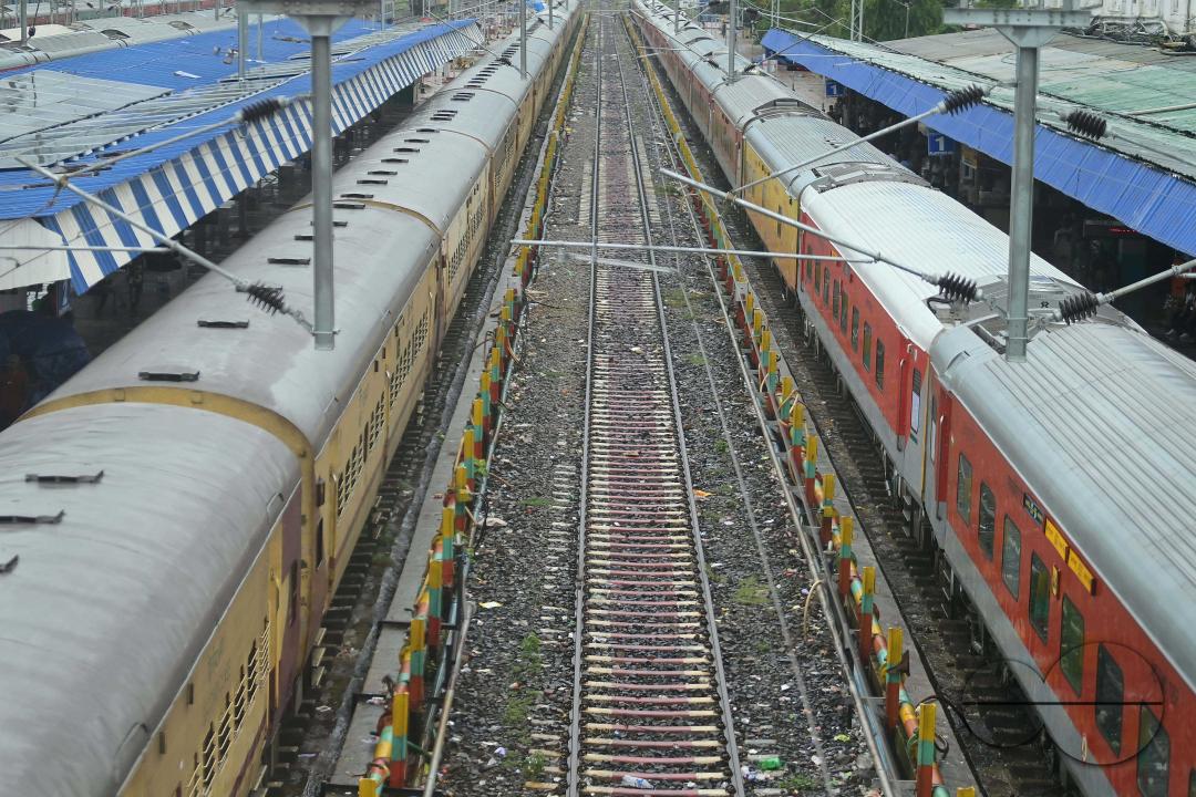Cancelled Interstate trains stationed at the railway station due to Cyclone Remal in Agartala
