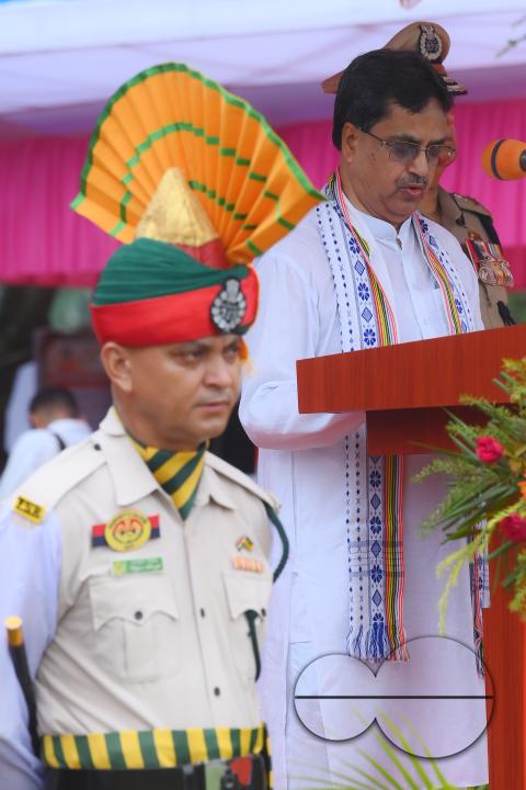 Tripura Chief Minister Manik Saha at the 77th Independence Day function at the Assam Rifles ground in Agartala