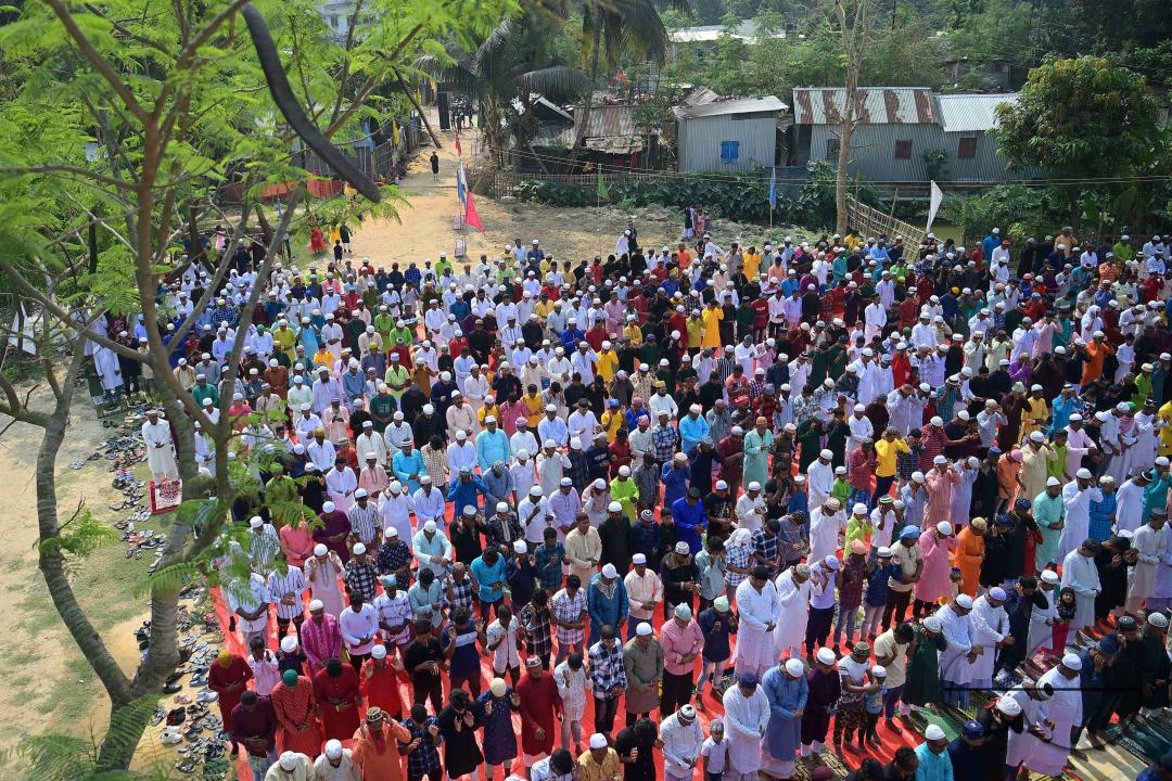 Devotees celebrate Eid-ul-Fitr with prayers ("Namaz") at a mosque in Agartala