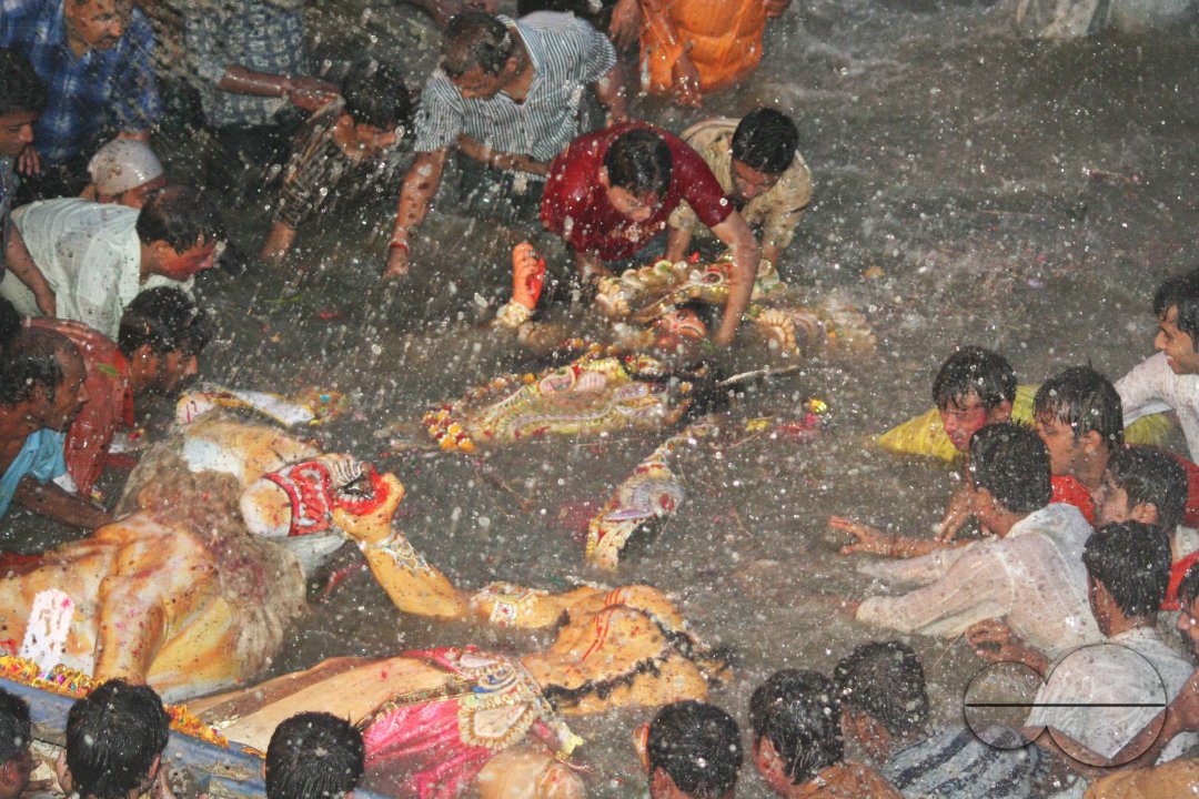 Preparation of emersion and the emersion of goddess Durga in Assam