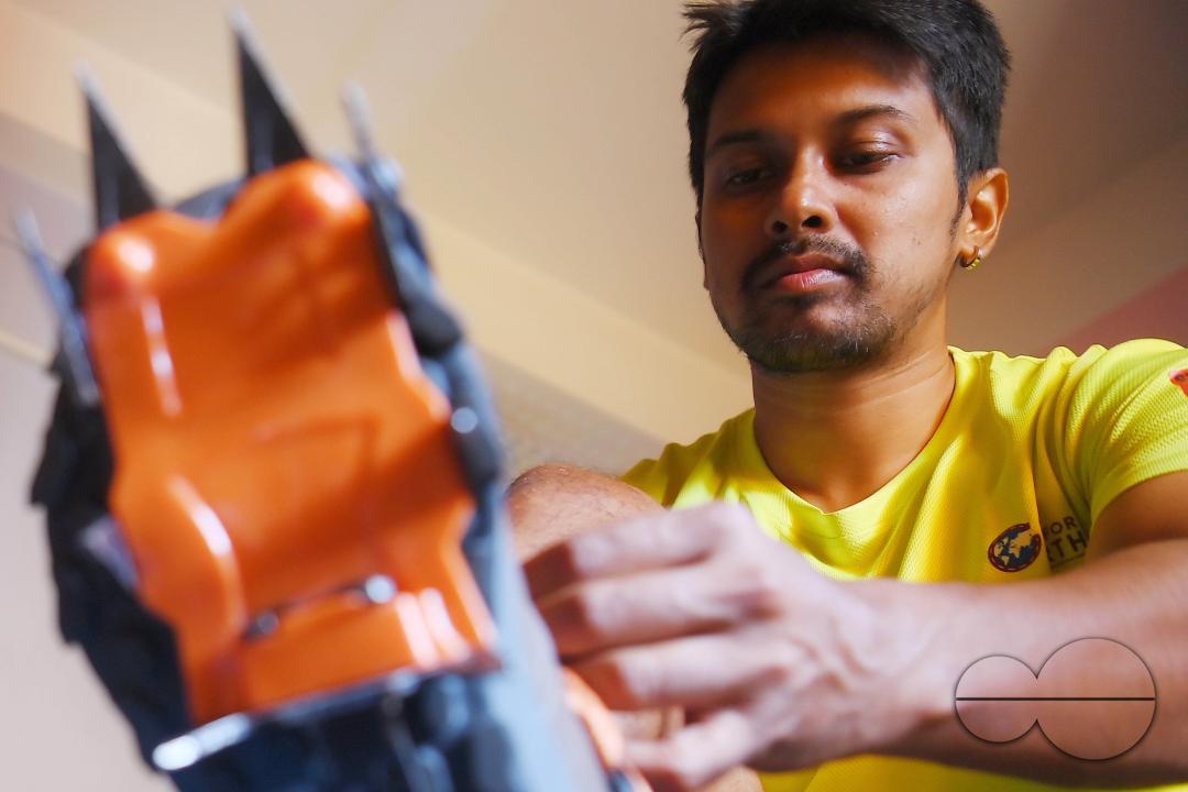 Aritra Roy, an IT professional and mountaineer, adjusting the spikes on his shoe after climbing the highest mountain in Europe, Mount Elbrus