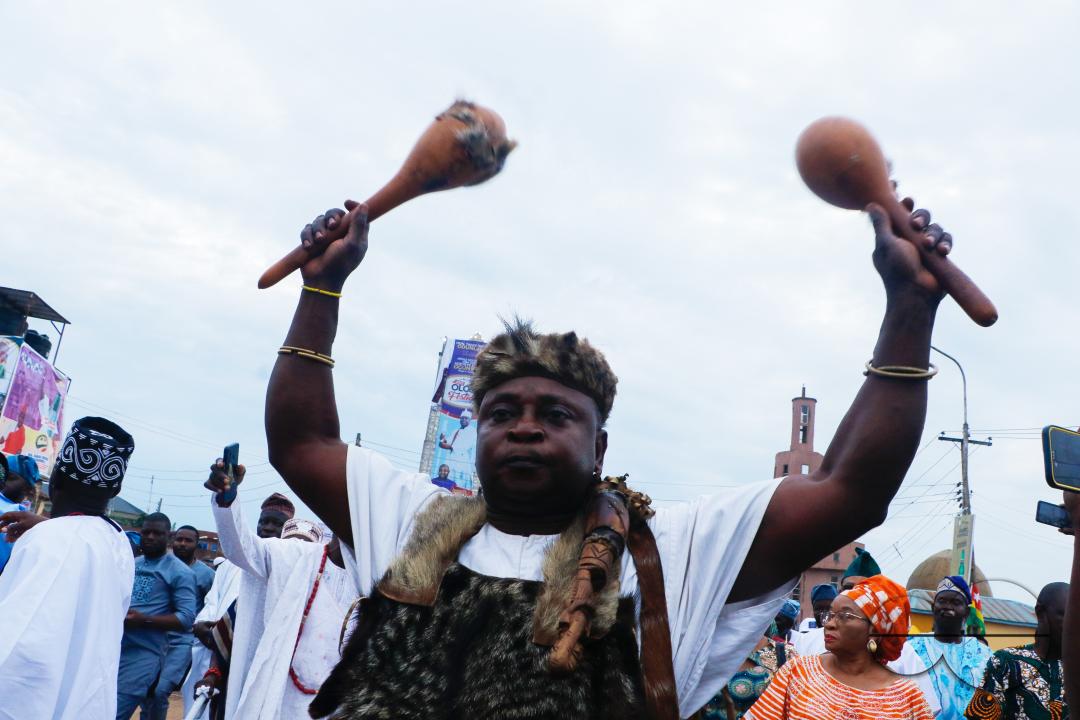 People gather to observe the Olojo Festival celebration at Ile-Ife, in Osun state