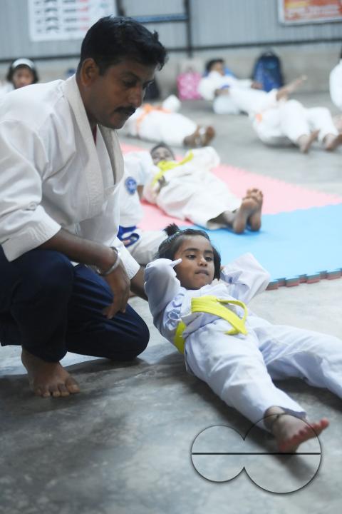 Children, who are students of the "Shotokan Karate-Do Association of Tripura", are seen performing karate during a special class on Children's day in Barjala, at Agartala