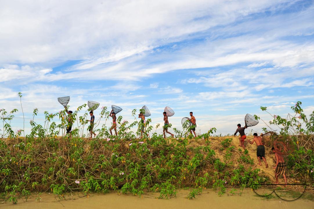 Rural people armed with Bamboo fish traps and nets take part in celebrating a 200-year winter fishing festival at the jofra beel of gasbari union of Kanaighat upazila of Sylhet, Bangladesh.