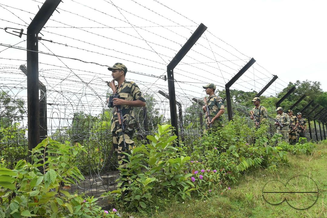 Security personals of the Border Security Force (BSF) providing tight security and patrolling the India- Bangladesh fencing in Nischinta Pur area, in precaution to the ongoing anti-quota protests in neighbouring country Bangladesh